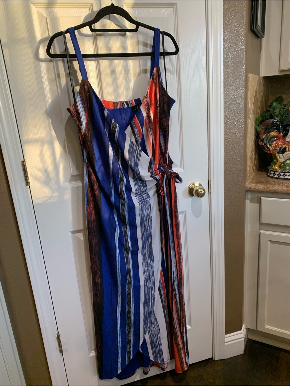 Laundry By Shelli Segal Blue, Red & White Striped Wrap Maxi Dress